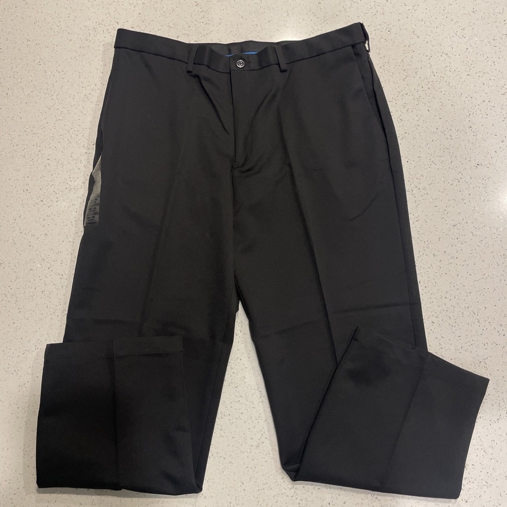 Haggar Mens Black Cool 18 Classic-Fit Flat Front Pro Dress Pants 38W 29L‎ NWT